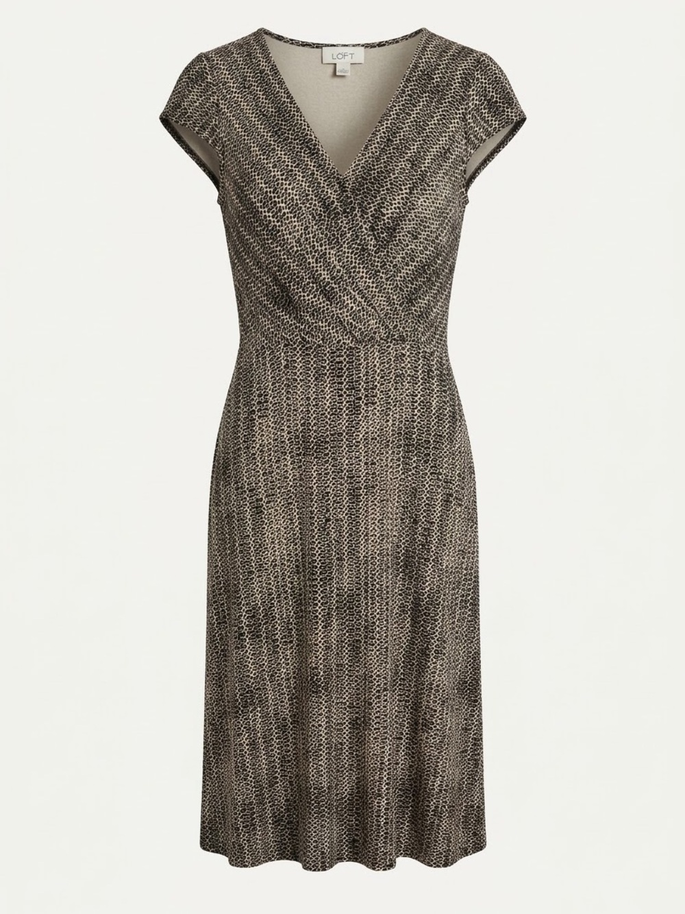 ANN TAYLOR LOFT Printed V-Neck Faux Wrap Stretch Midi Dress - Size 8